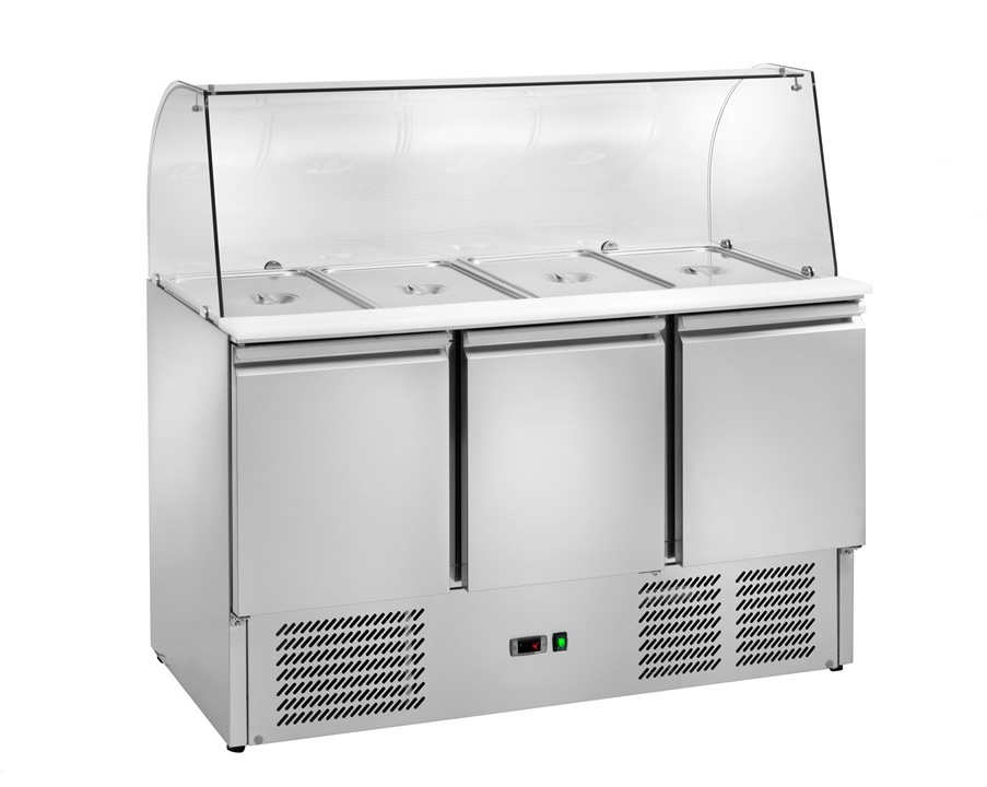 Saladette AK943G mit 3 Türen und Glasdisplay, Statische Kühlung, 368 ltr.