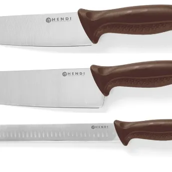 Messer mit braunem Griff für die Verarbeitung von gekochtem Fleisch in der Gastronomie
