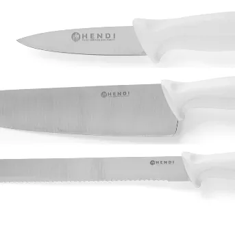 Messer mit weißem Griff für die Verarbeitung von Käse und Brot in der Gastronomie