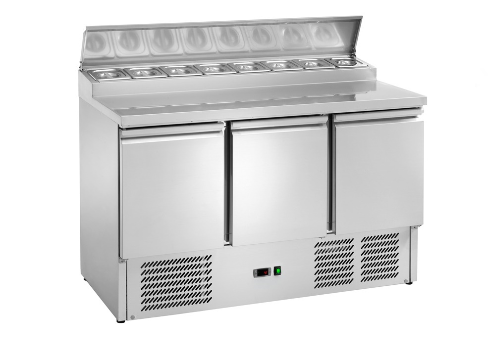 Saladette AK340S mit 3 Türen und Aufsatzkühlvitrine, Statische Kühlung, 368 ltr.