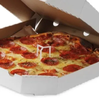 Abstandhalter im Pizzakarton, hält den Deckel fern von der Pizza, bewahrt die Qualität.